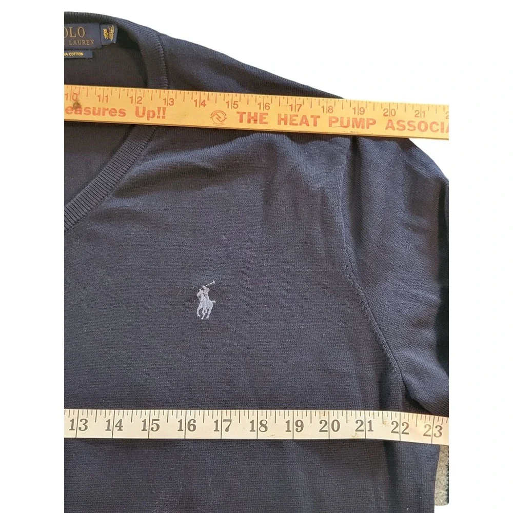 Polo Ralph Lauren Pima Cotton Sweater Mens XL V Neck Blue Soft Workwear Knit Top